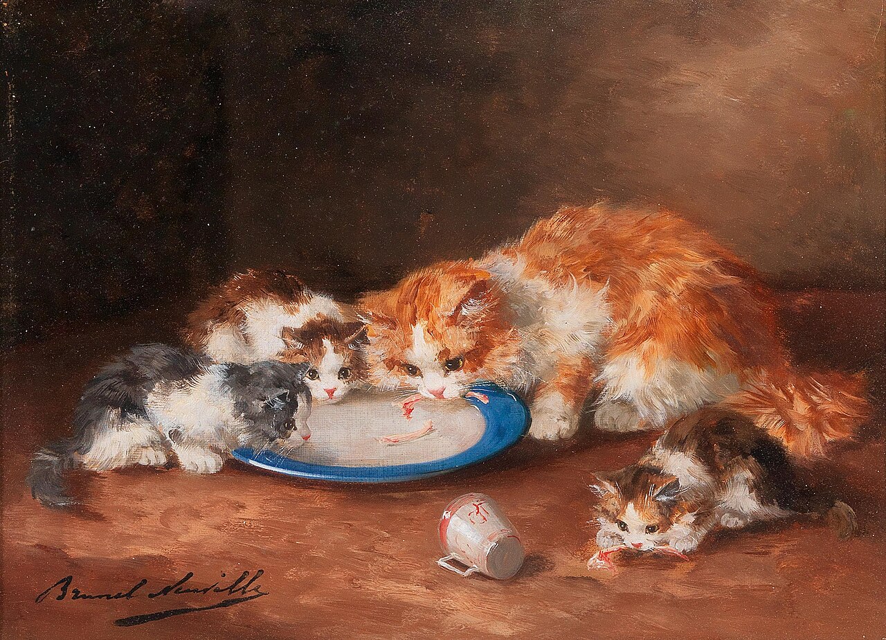 Mother Cat with Three Kittens by Alfred-Arthur Brunel de Neuville