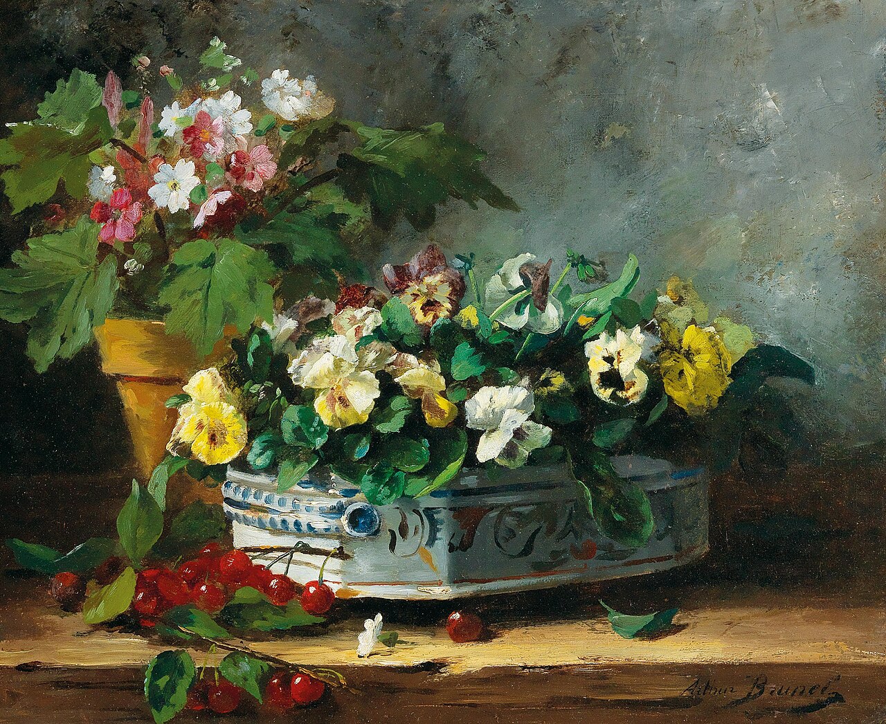 Pansies and Primroses by Alfred-Arthur Brunel de Neuville