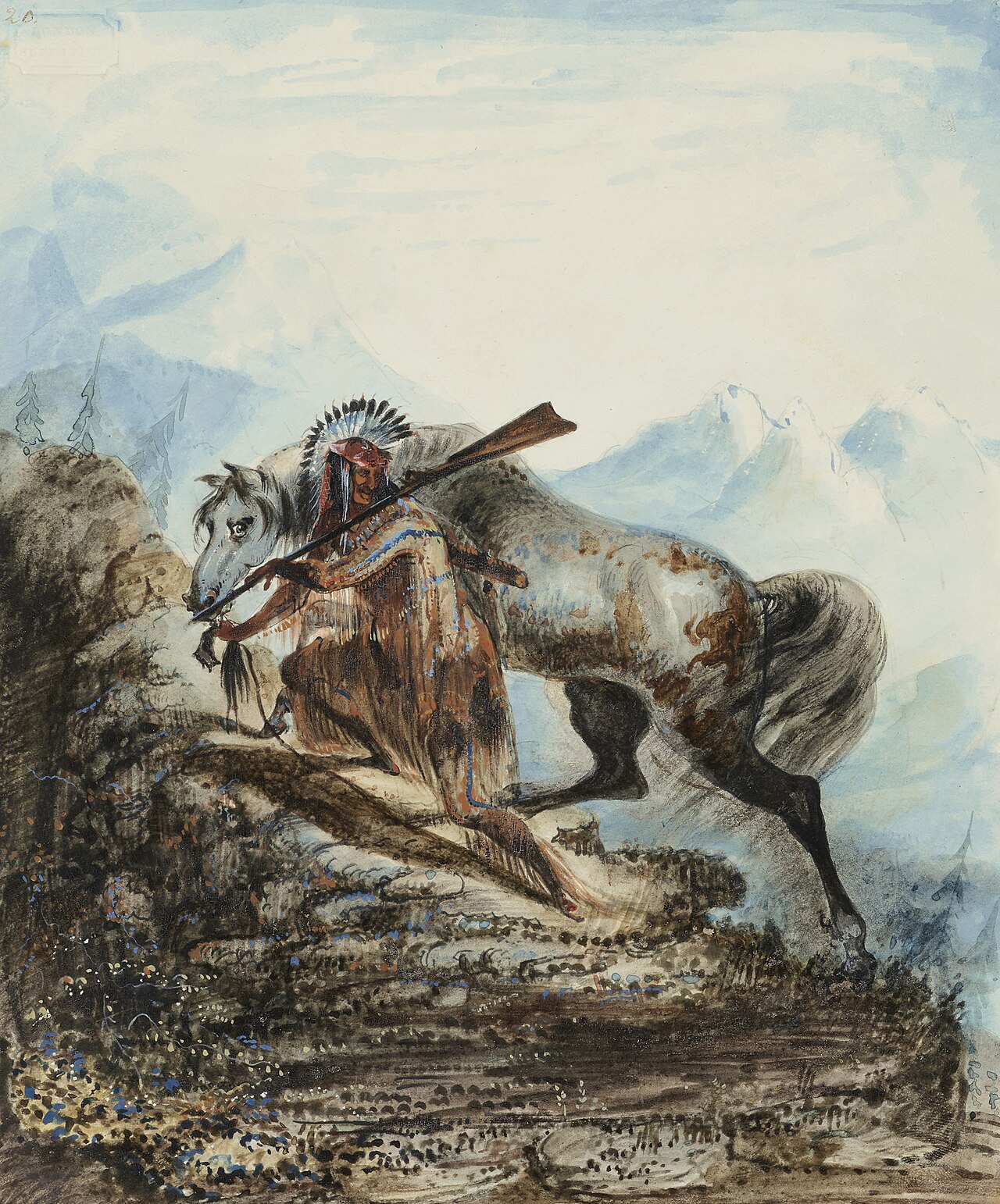 An Indian With the Scalp Lock of His Enemy by Alfred Jacob Miller