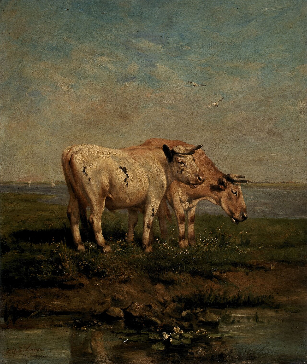 Cattle by a Brook by Alfred Verwee