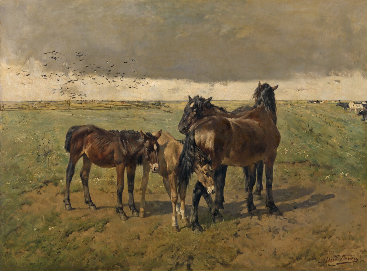 Foals in the Paddock by Alfred Verwee