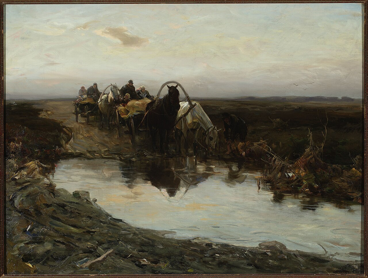 Peasant carts before the puddle (detail). by Alfred Wierusz-Kowalski