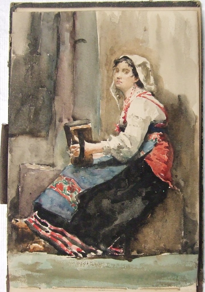 Seated woman holding an accordion, left profile view by Alphonse-Amédée Cordonnier