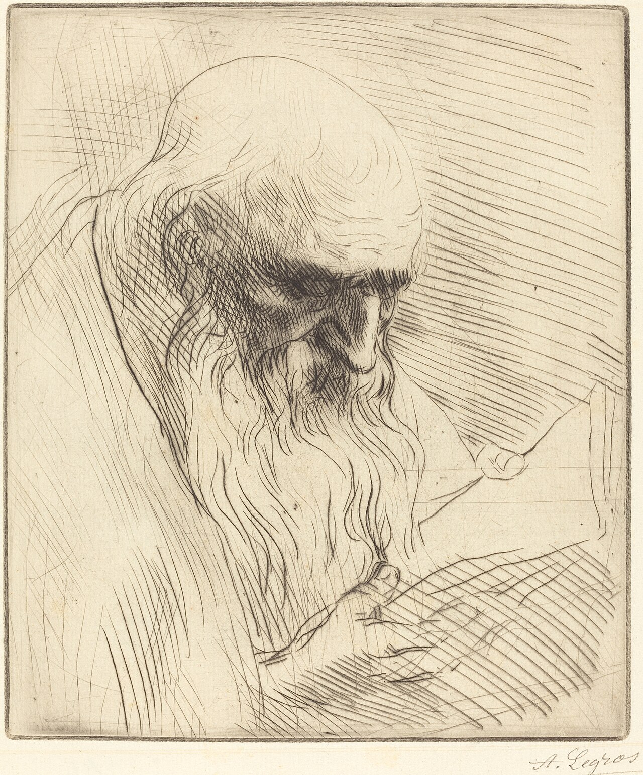 Study of the Head of a Man Reading (Etude de tete d'homme lisant) by Alphonse Legros