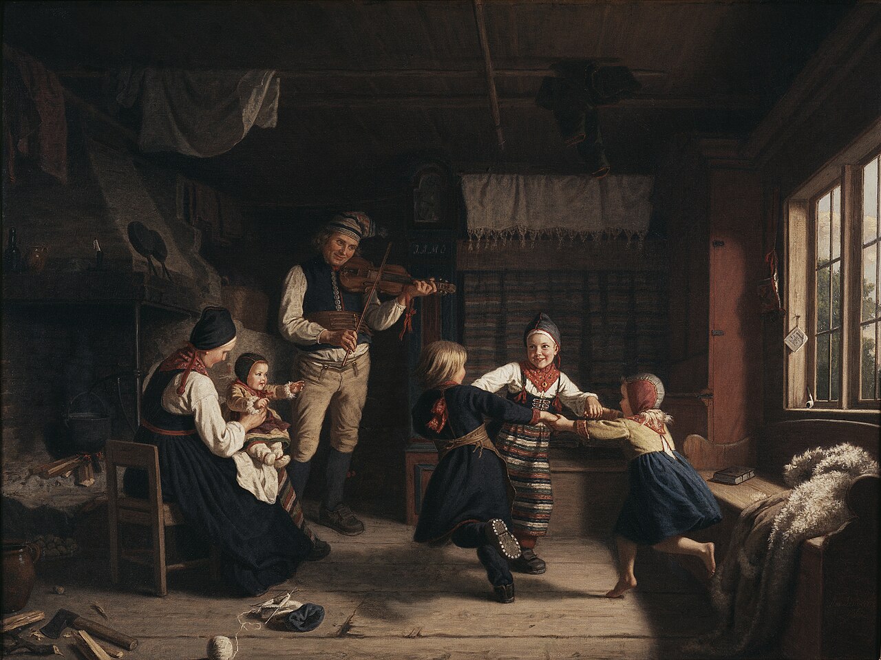 Sunday Evening in a Farmhouse in Dalarna by Amalia Lindegren