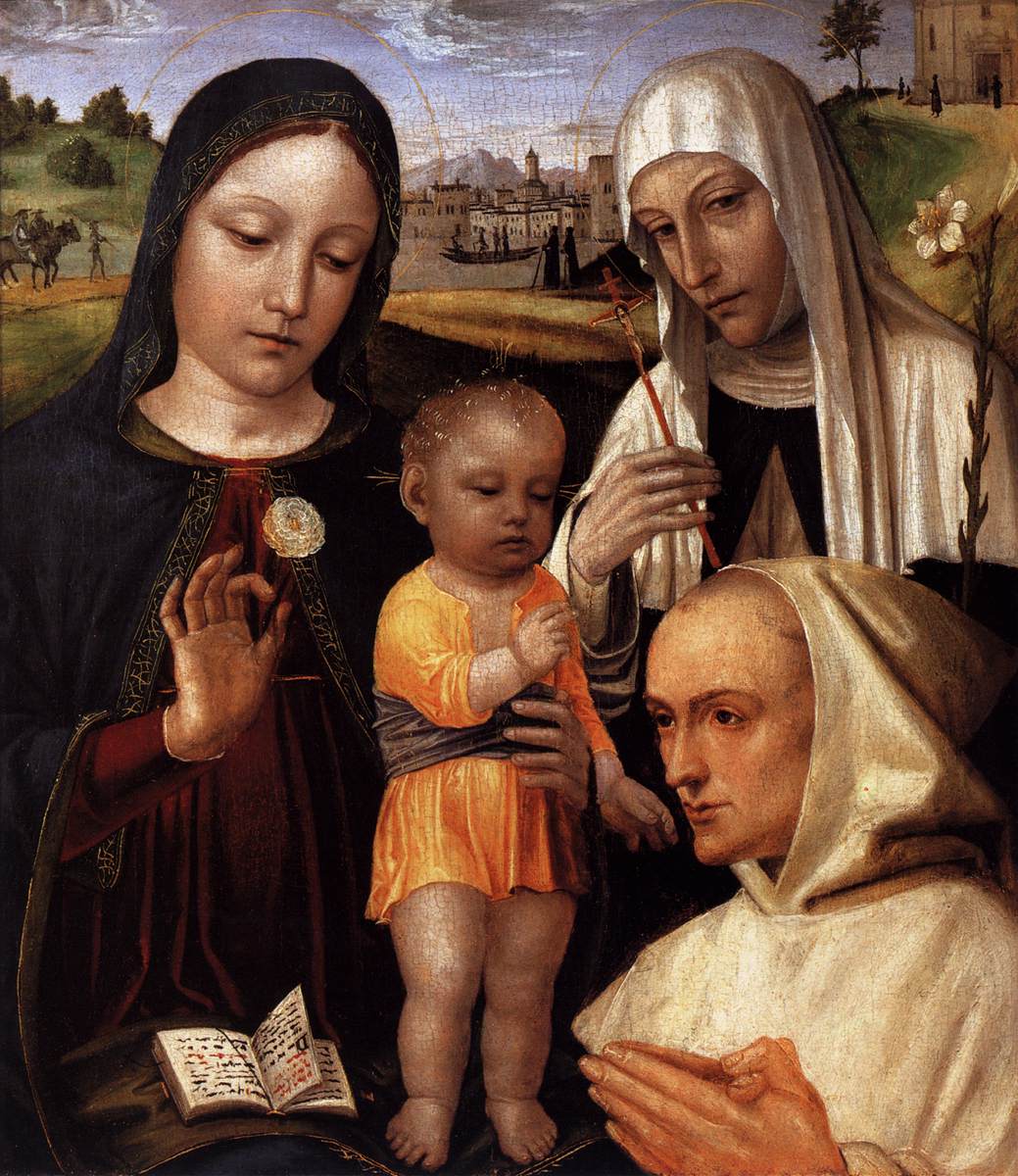 Madonna and Child, St Catherine, and the Blessed Stefano Maconi by Ambrogio Bergognone