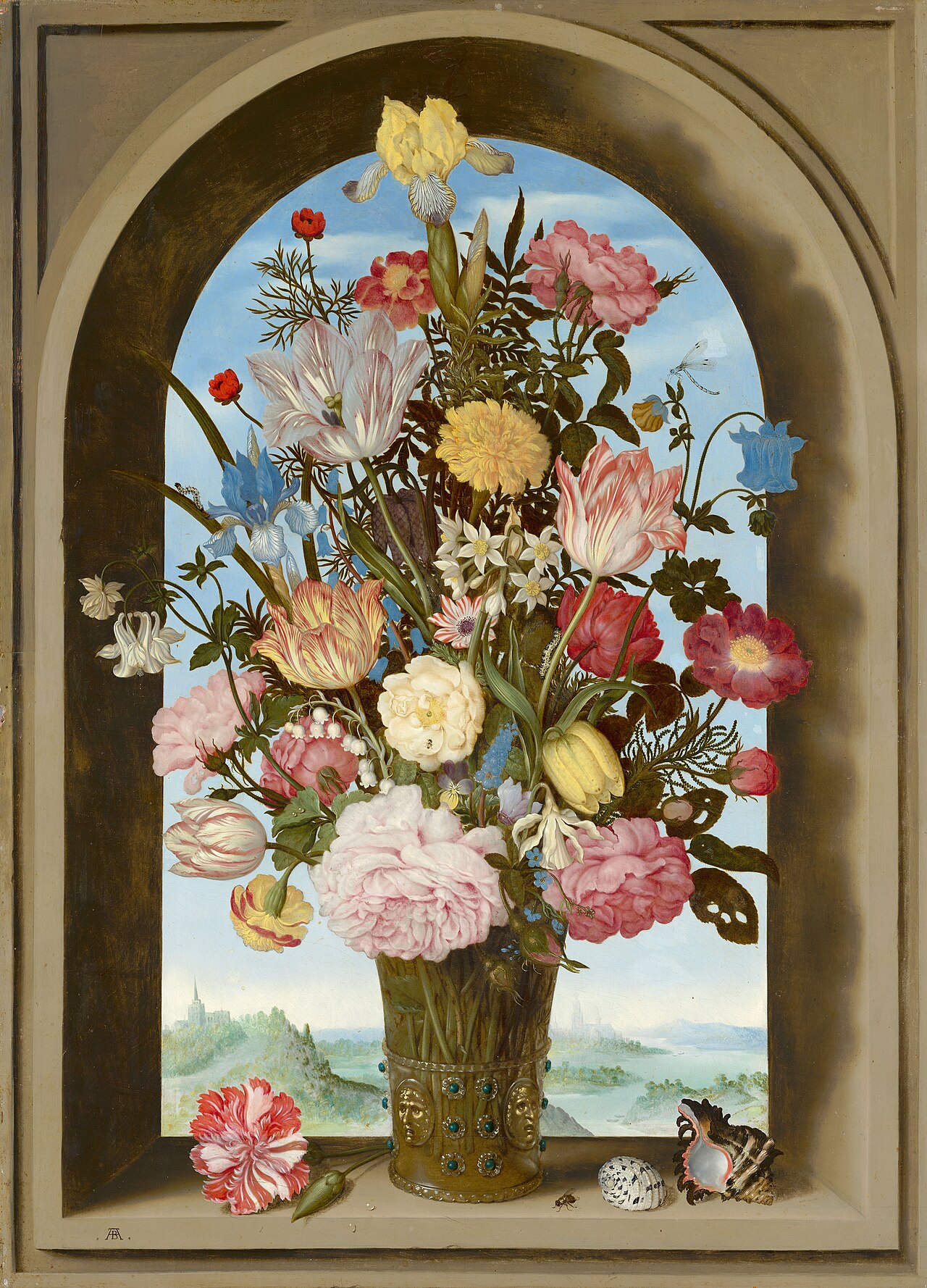 Vase of Flowers in a Window Niche by Ambrosius Bosschaert