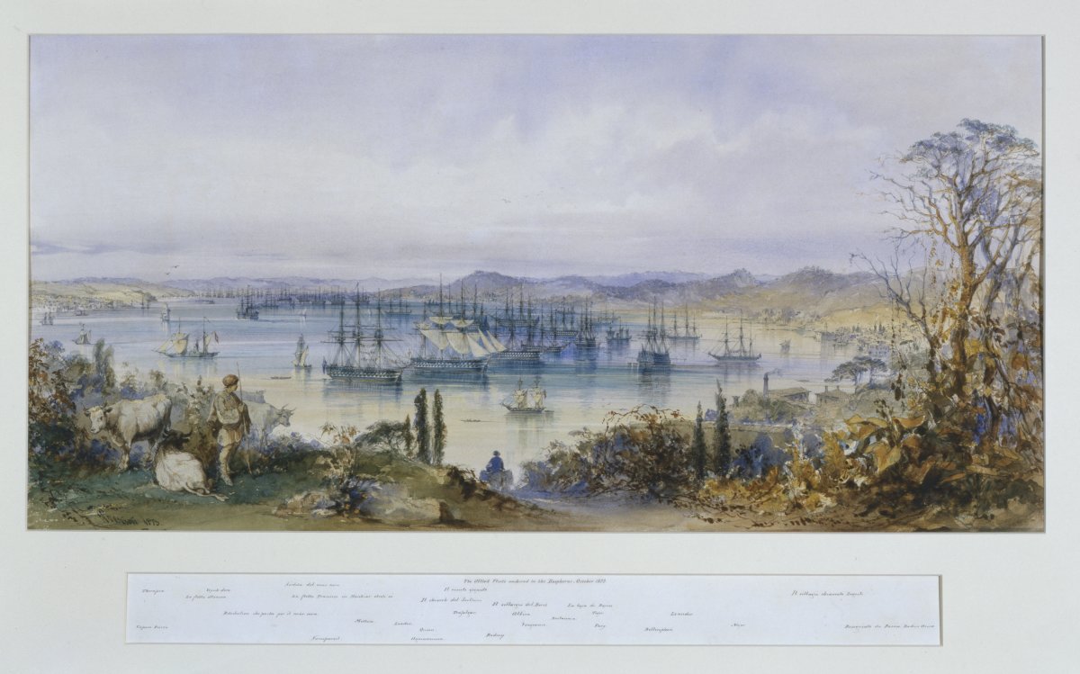 The Allied Fleets Anchored in the Bosphorus by Amedeo Preziosi