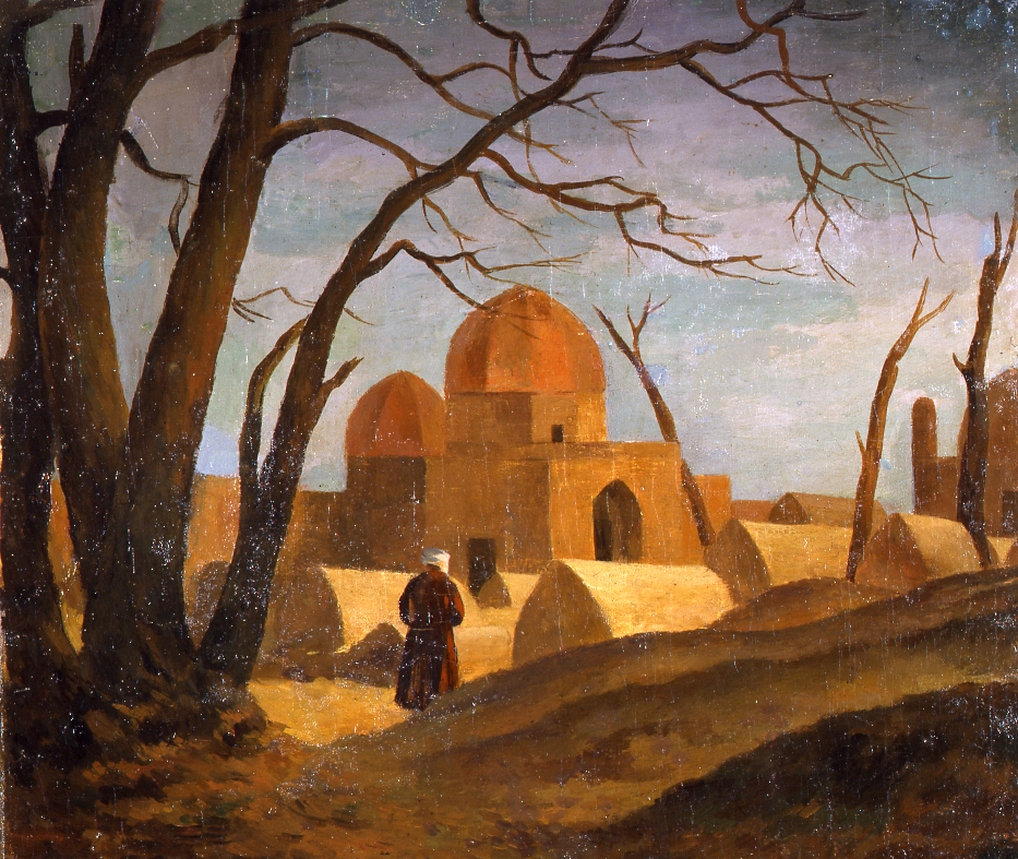 Mosque with a man's figure by Amshey Nurenberg