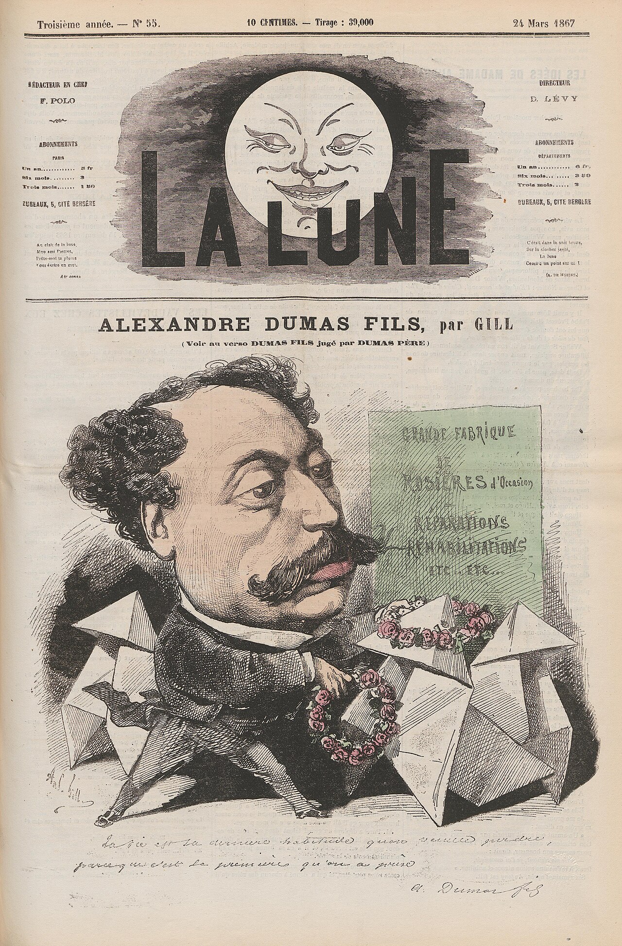 Caricature of Alexandre Dumas fils by André Gill