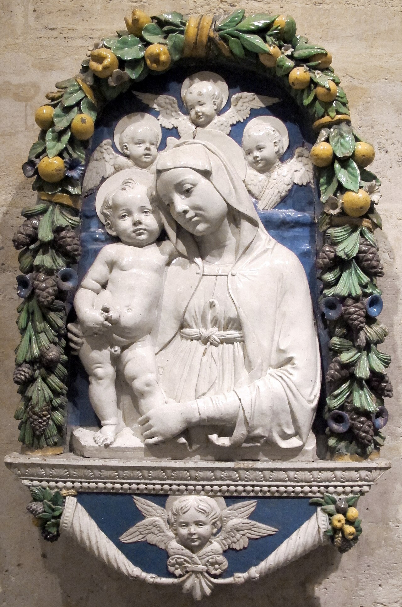 Madonna and Child with three cherubs by Andrea della Robbia