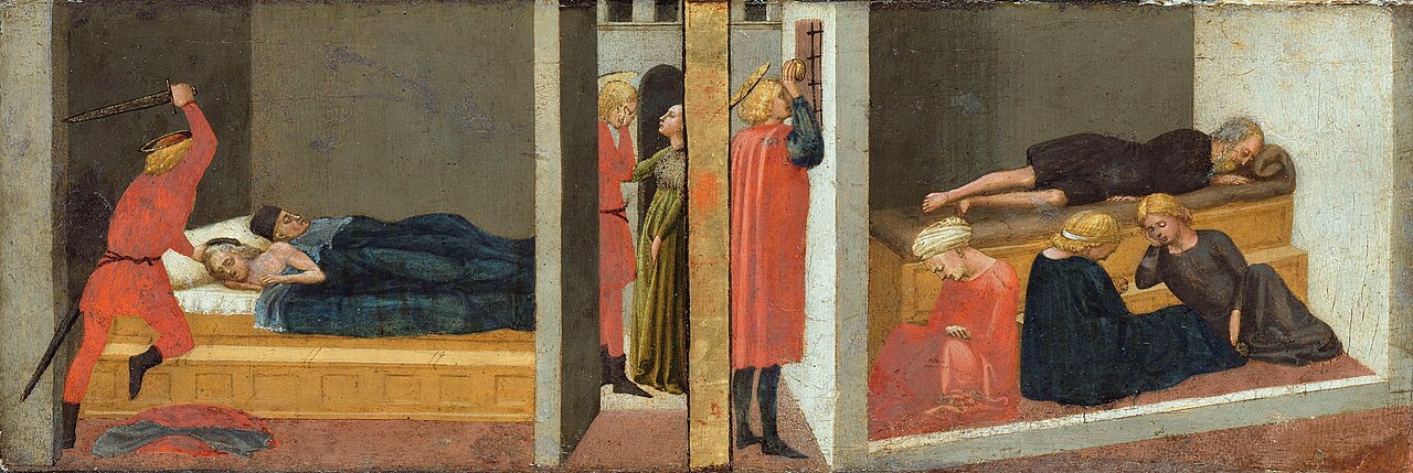Altar predella; Right panel: The parricide of St. Julian - The miracle of St. Nicholas of Bari by Andrea di Giusto