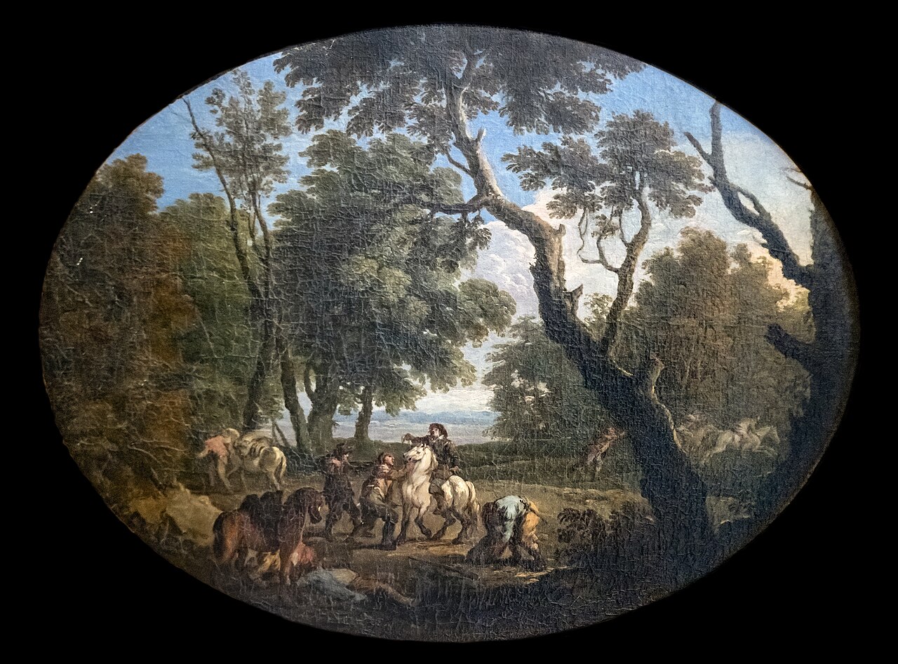 Voyageurs attaqués par des voleurs à l'entrée d'un bois by Andrea Locatelli