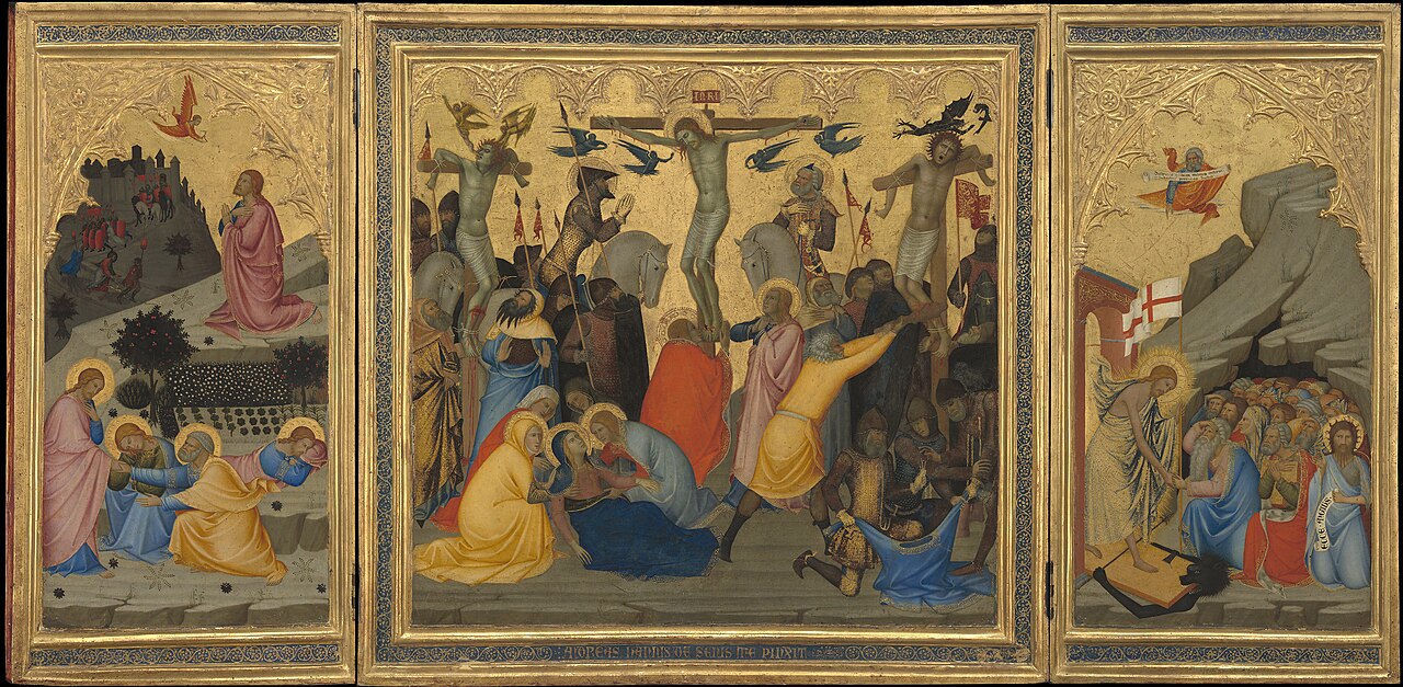 Scenes from the Passion of Christ: The Agony in the Garden, the Crucifixion, and the Descent into Limbo [entire triptych] by Andrea Vanni