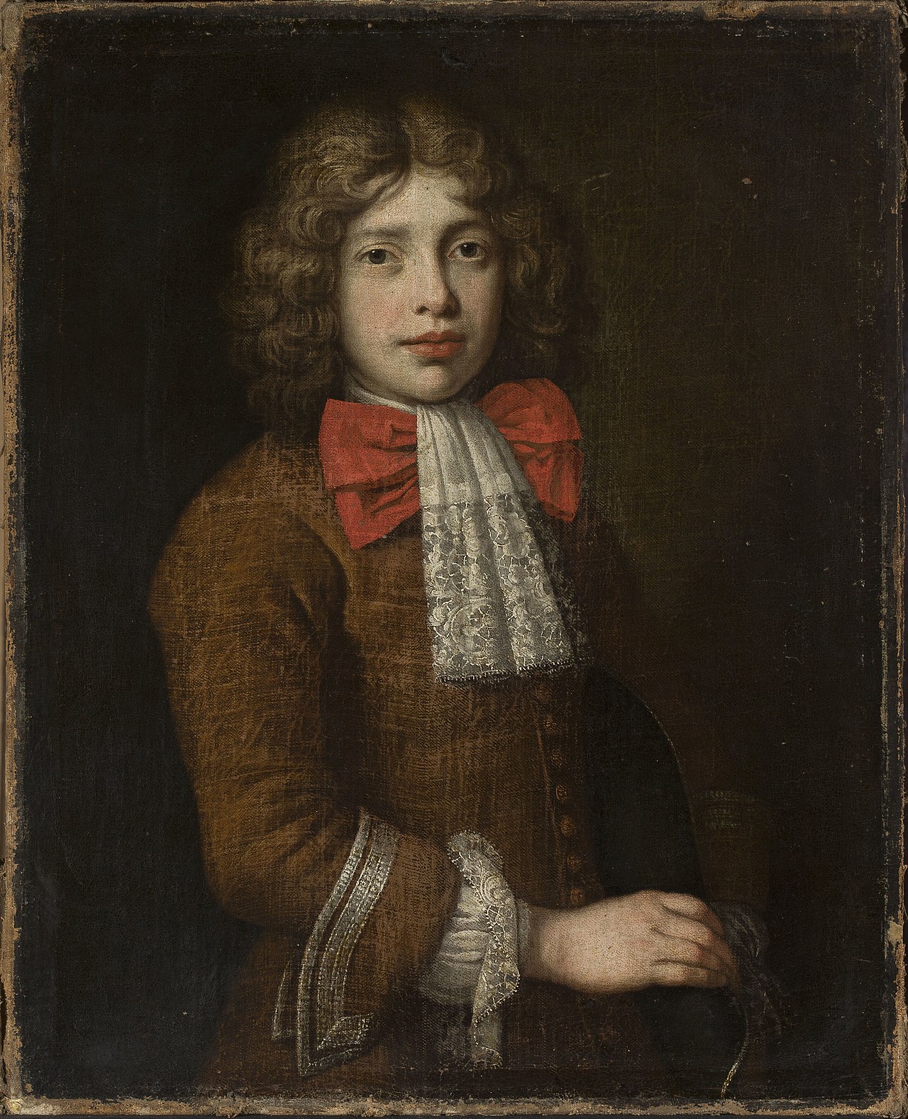 Portrait of a boy with a red bow and ruffle. by Andreas Stech