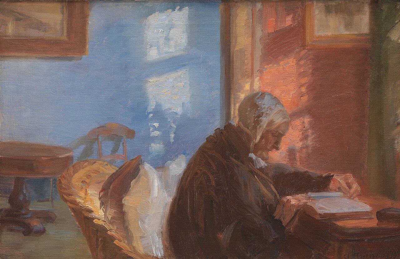 The Artist's Mother Ane Hedvig Brøndum in the Red Room by Anna Ancher