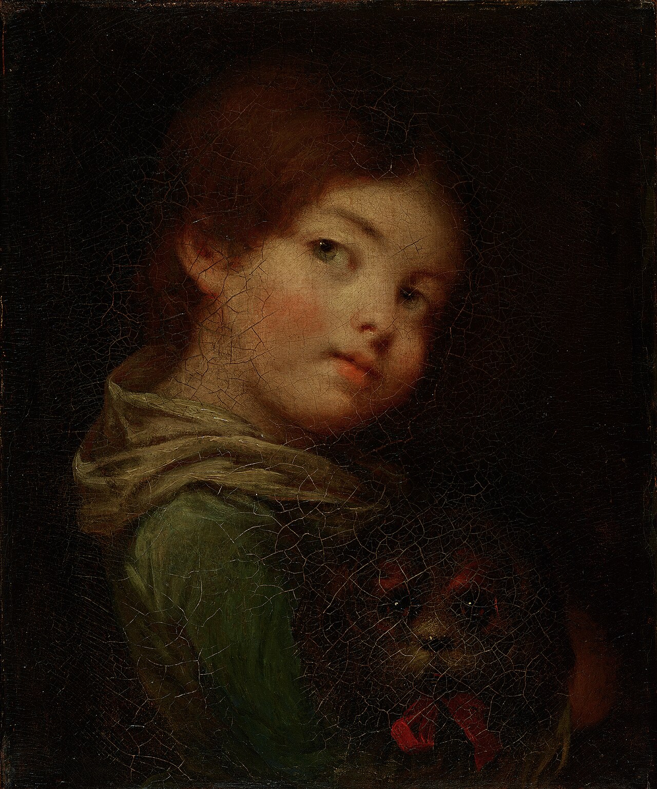 Little girl with Bolognese dog by Anna-Geneviève Greuze