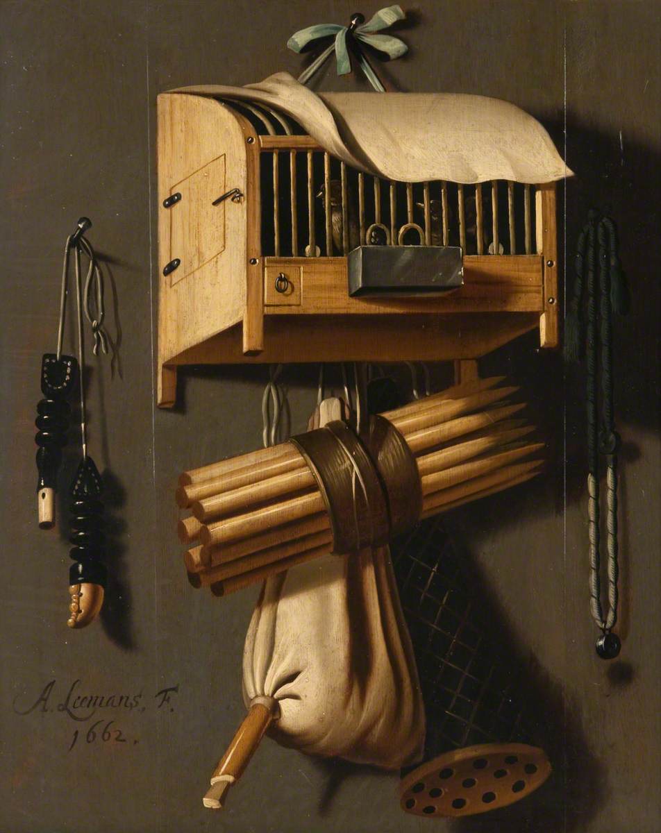 Still Life with Bird Catcher's Equipment by Anthonie Leemans