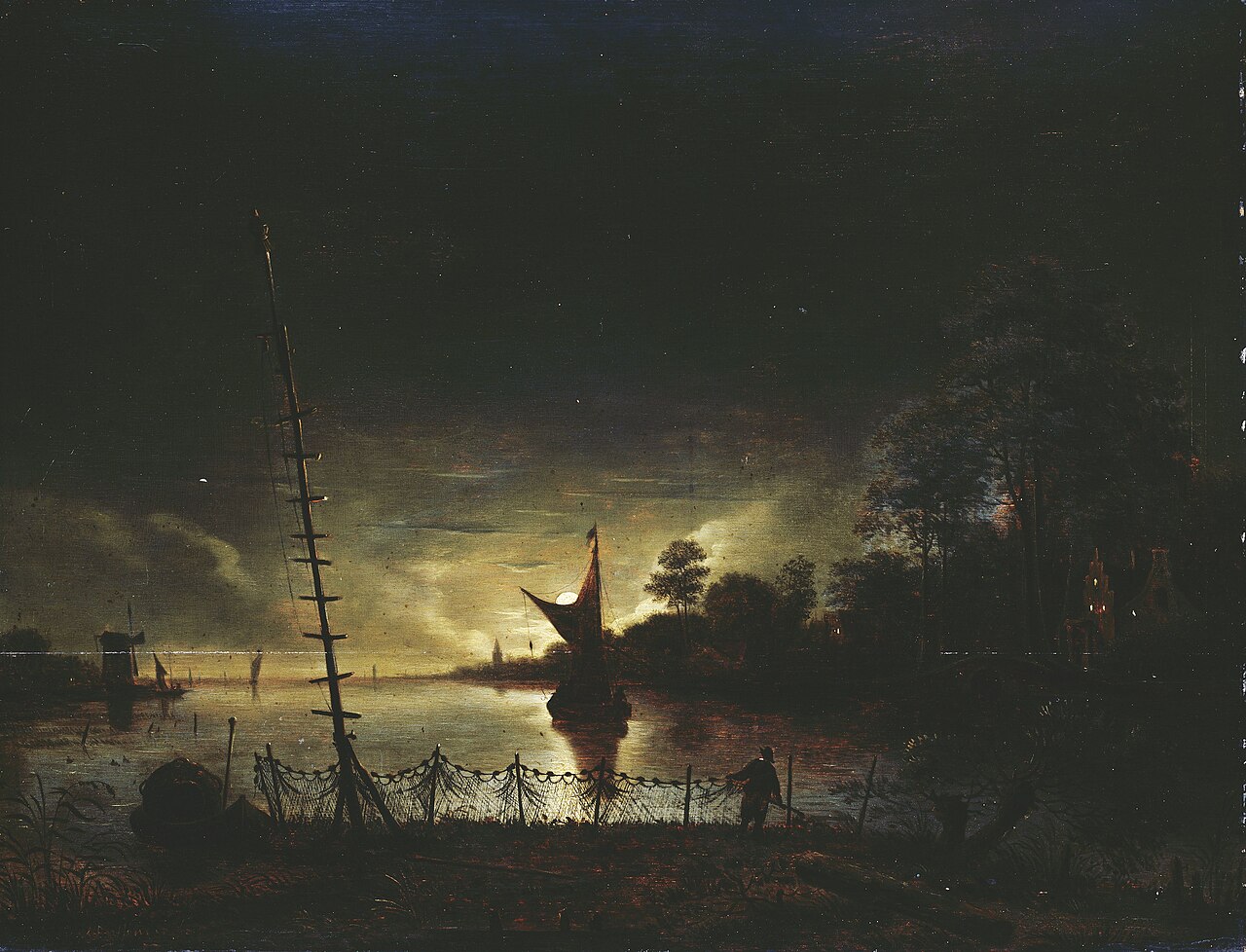 Moonlit landscape by Anthonie van Borssom