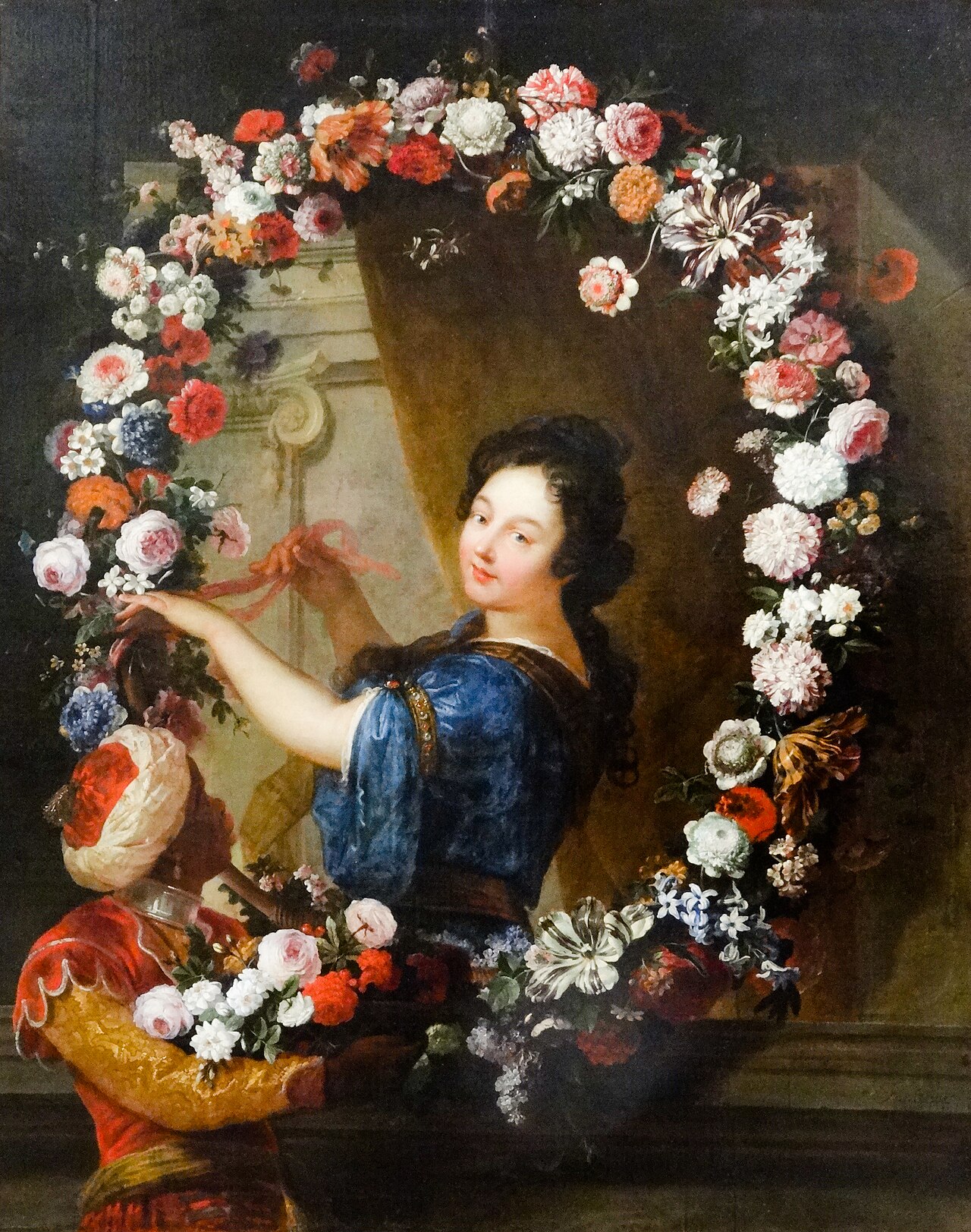 Woman in a garland of flowers forming a medallion by Antoine Coypel