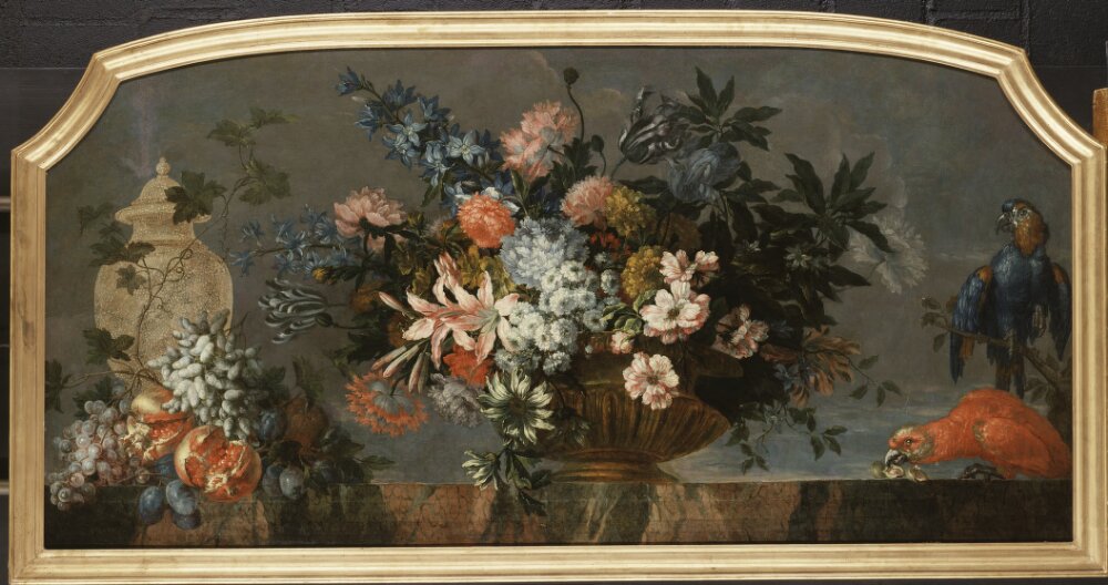 Flowerpiece with Parrots by Antoine Monnoyer