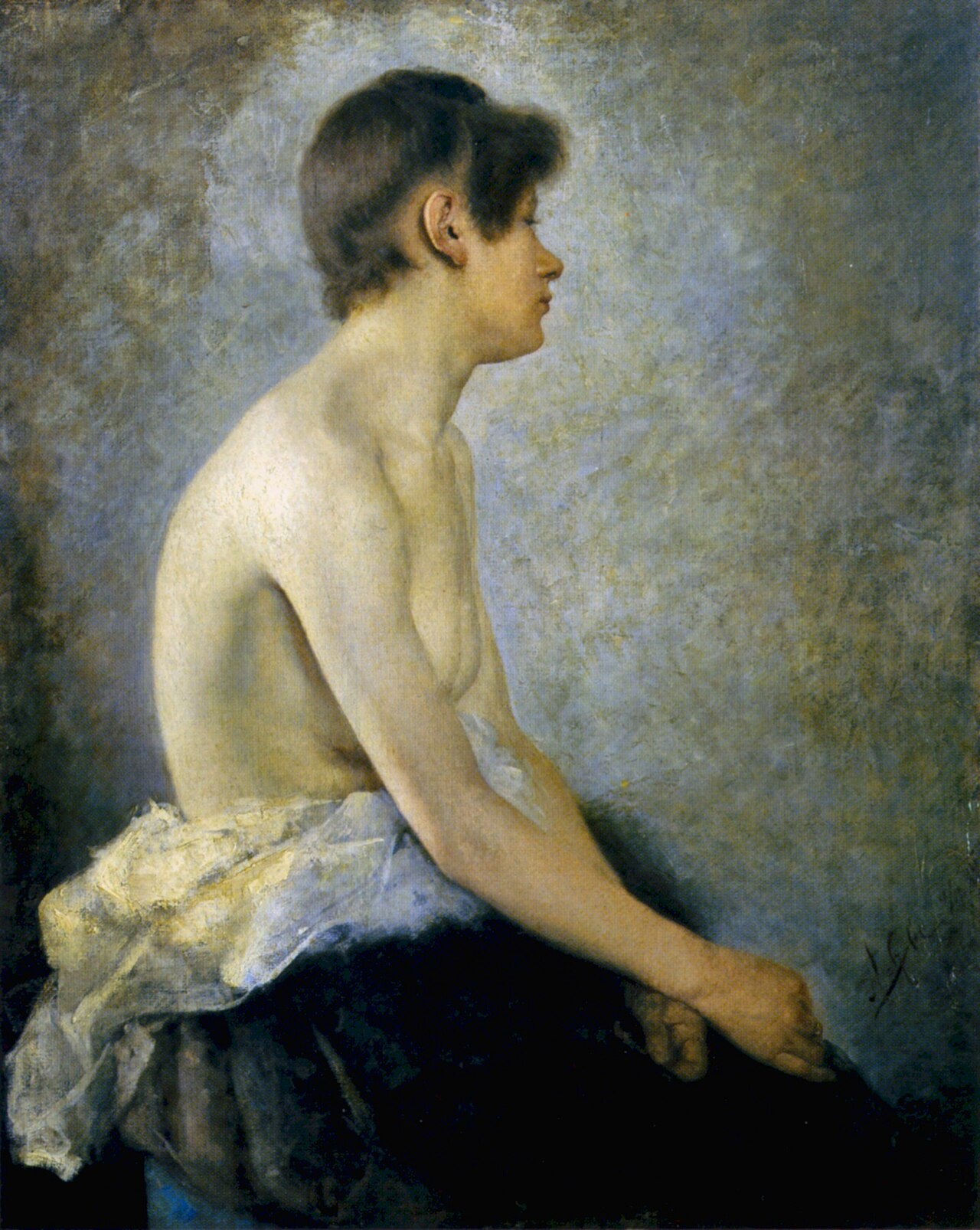 Half nude woman by Anton Ažbe