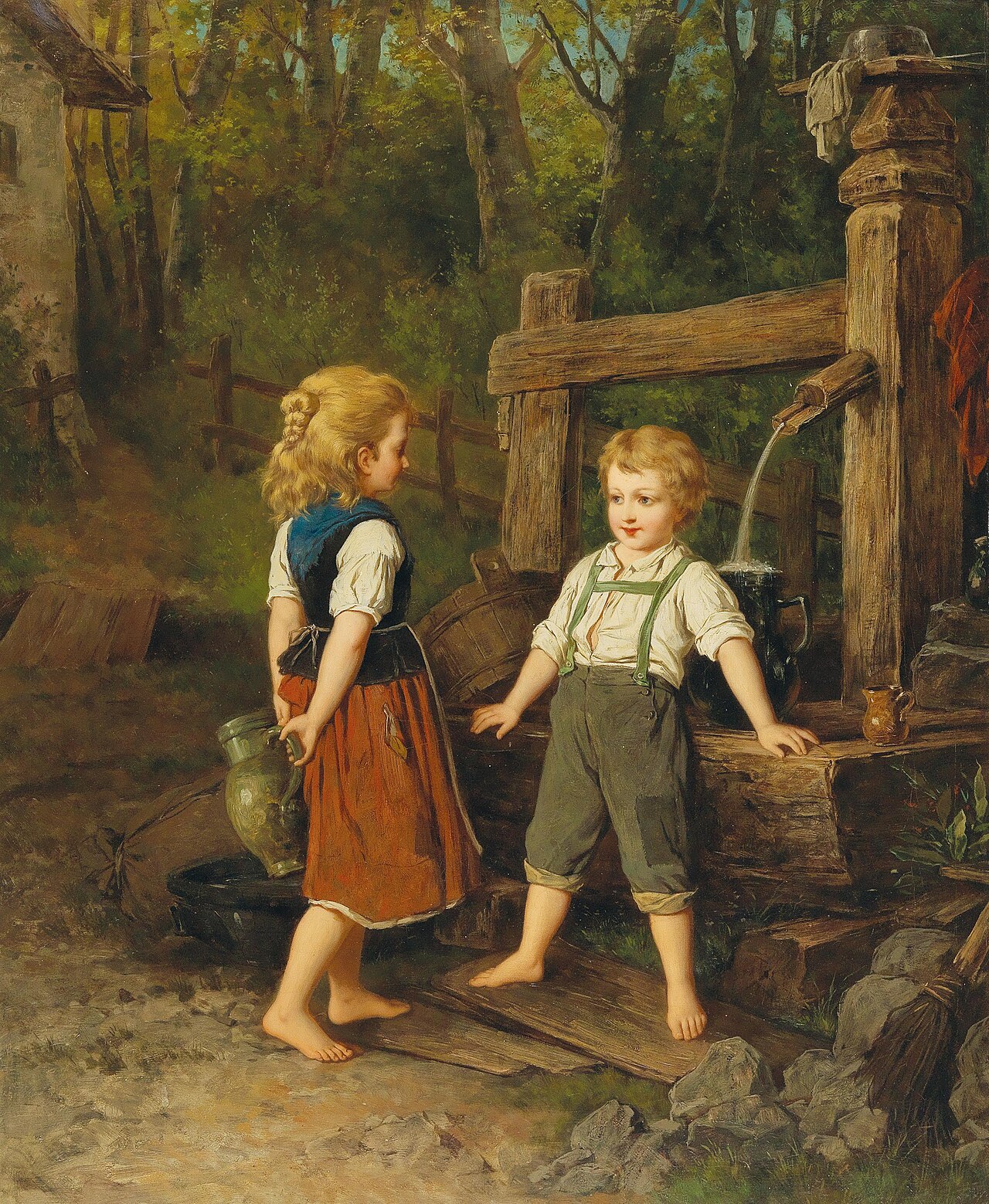 Children at the Well by Anton Ebert