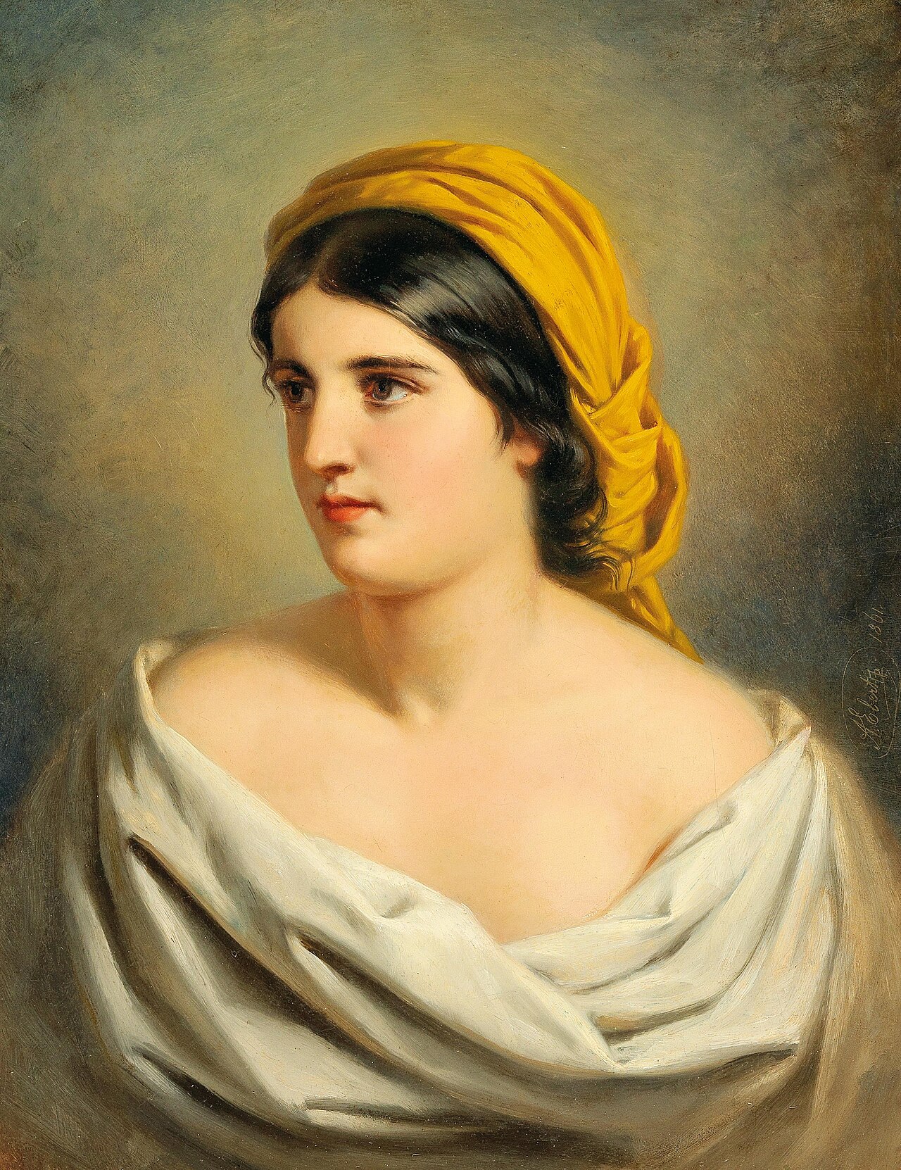 Portrait of a Woman with Yellow Headscarf by Anton Ebert