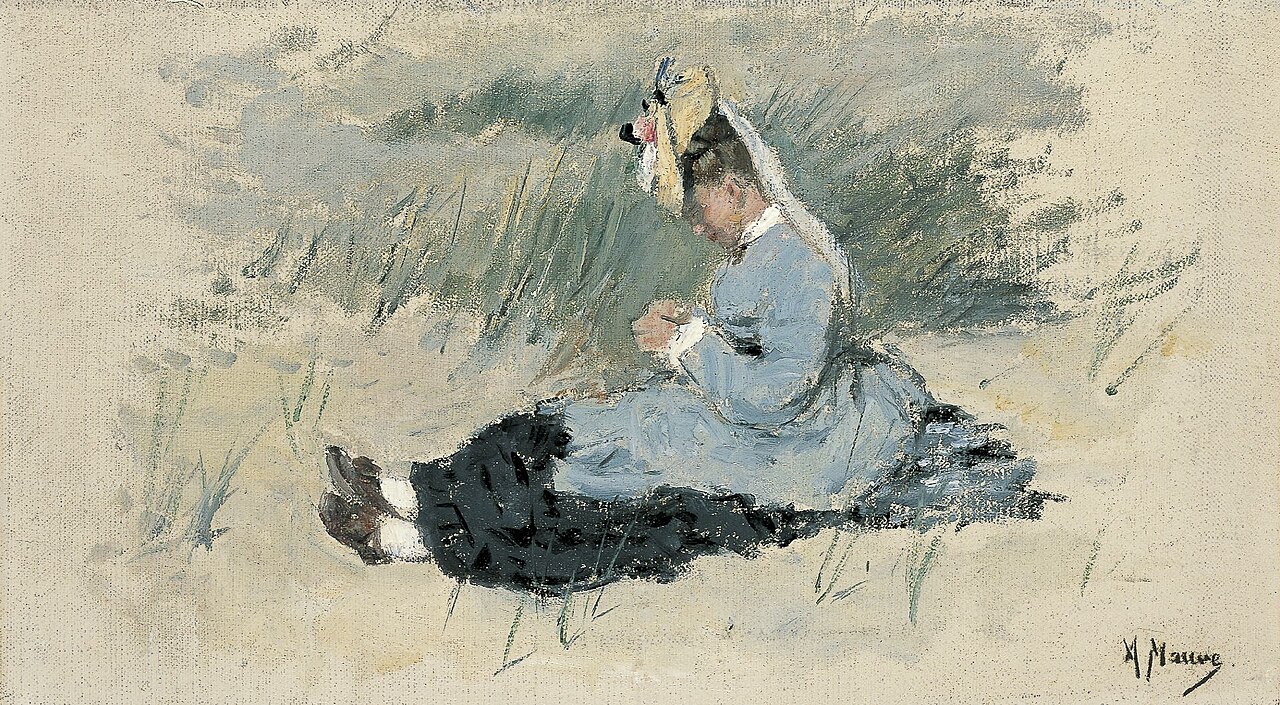 Portrait of Ariëtte (Jet) Carbentus, the Artist's Wife. in the Dunes by Anton Mauve