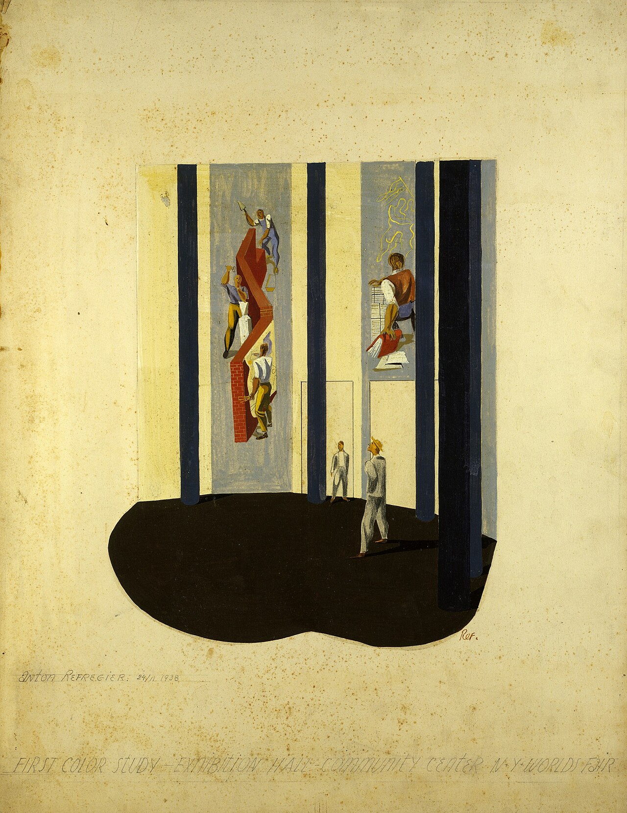 First Color Study, Exhibition Hall, Community Center, New York World's Fair (perspective sketch for mural, Cultural Activities in the WPA, WPA Building) by Anton Refregier