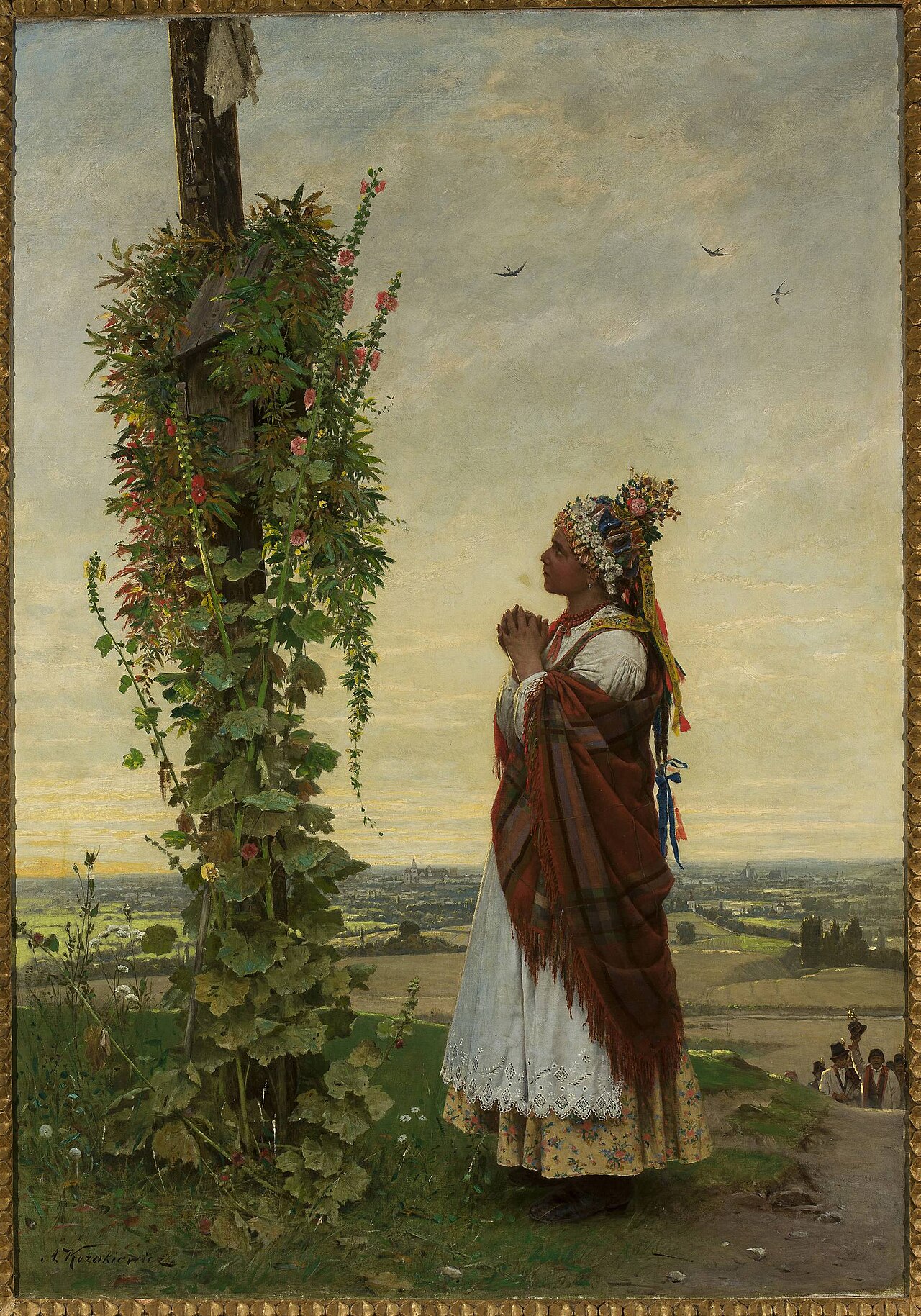Peasant girl before a shrine. by Antoni Kozakiewicz