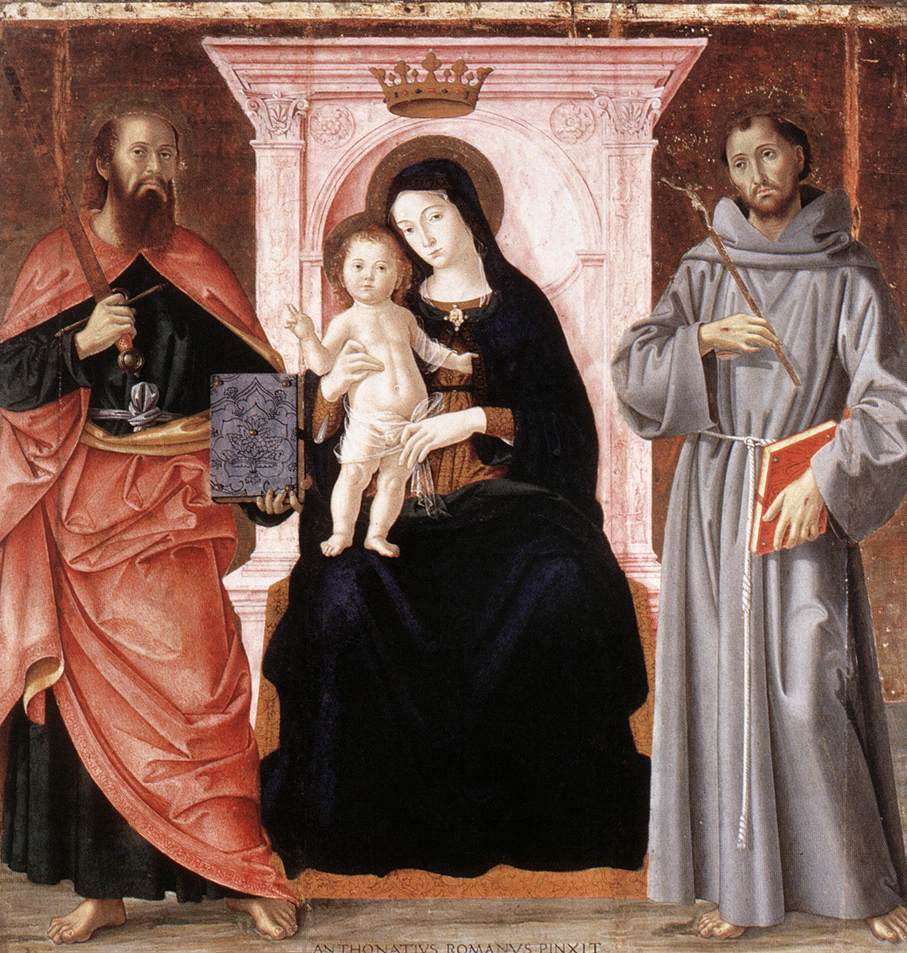 Madonna and Child Enthroned with Saints Paul and Francis by Antoniazzo Romano
