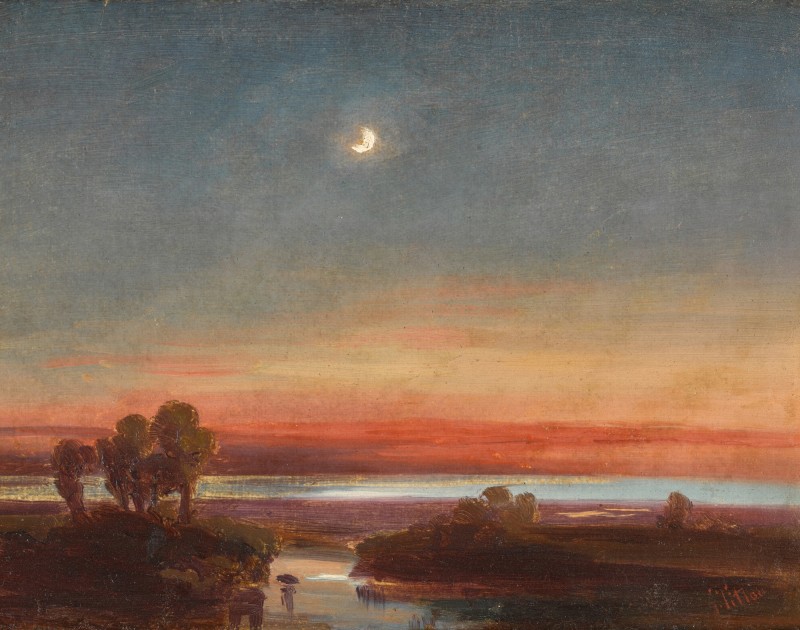 Southern Italian landscape by moonlight by Antonie Sminck Pitloo