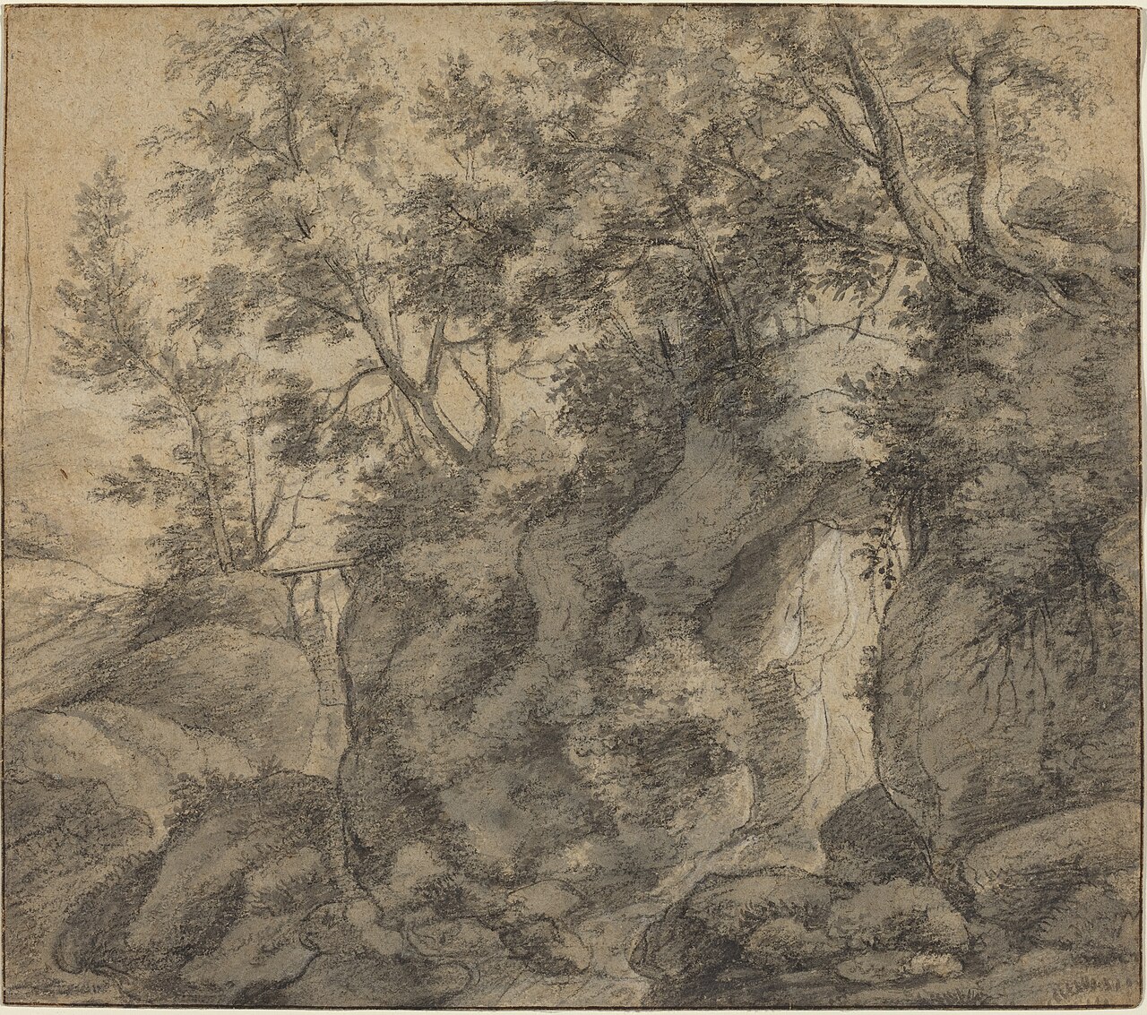 Landscape with a Wooded Ravine by Antonie Waterloo