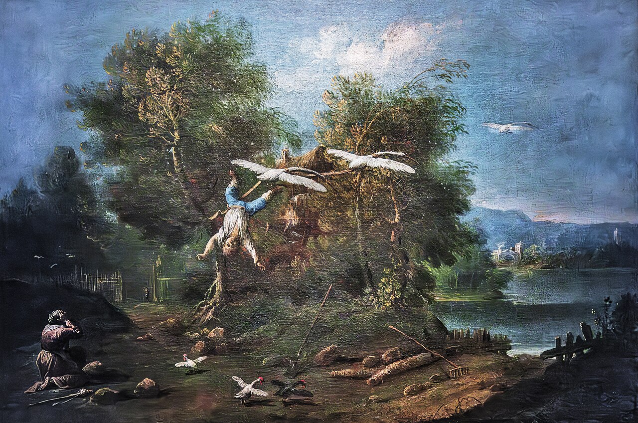 Bertoldino flying with the geese by Antonio Diziani