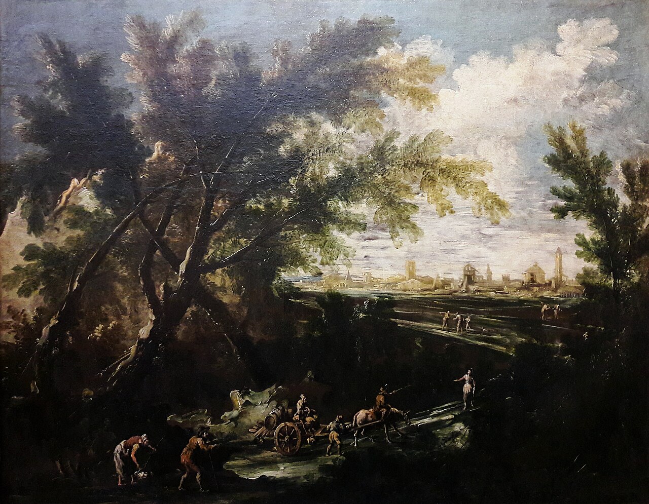 Landscape with a water carrier (detail). by Antonio Francesco Peruzzini