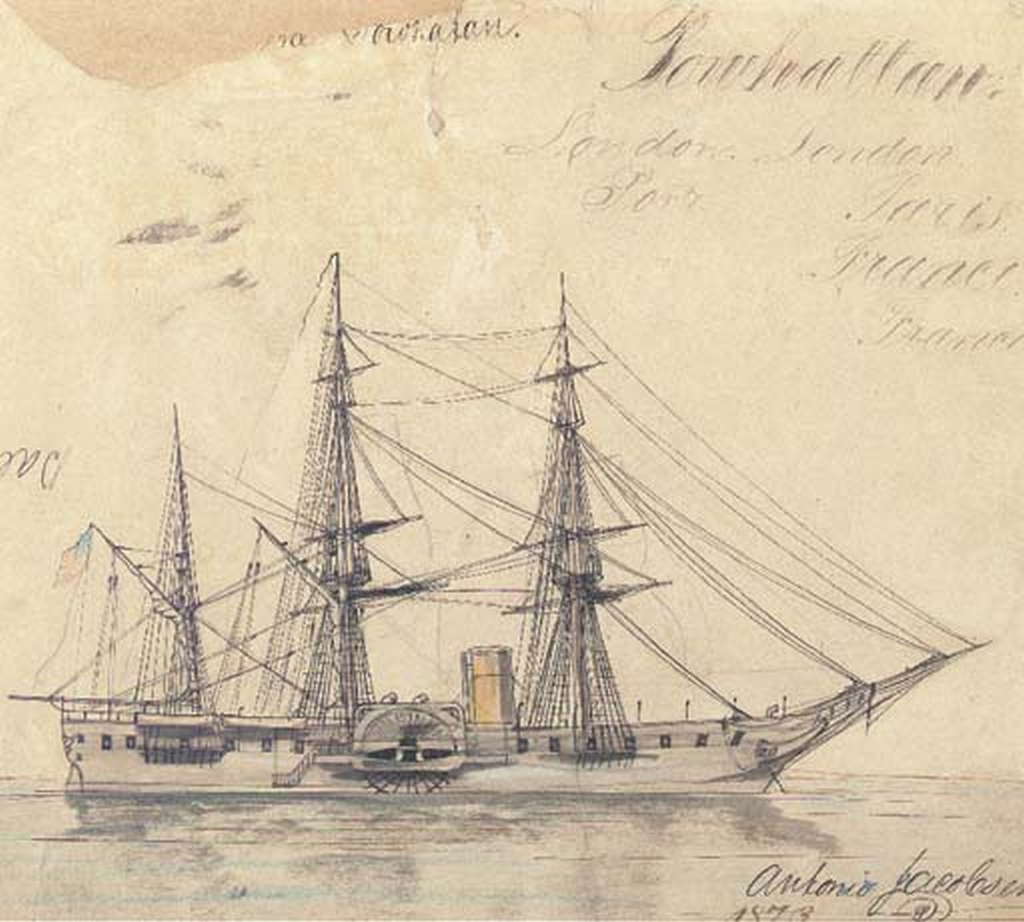 Portrait of paddle frigate USS Powhatan. by Antonio Jacobsen