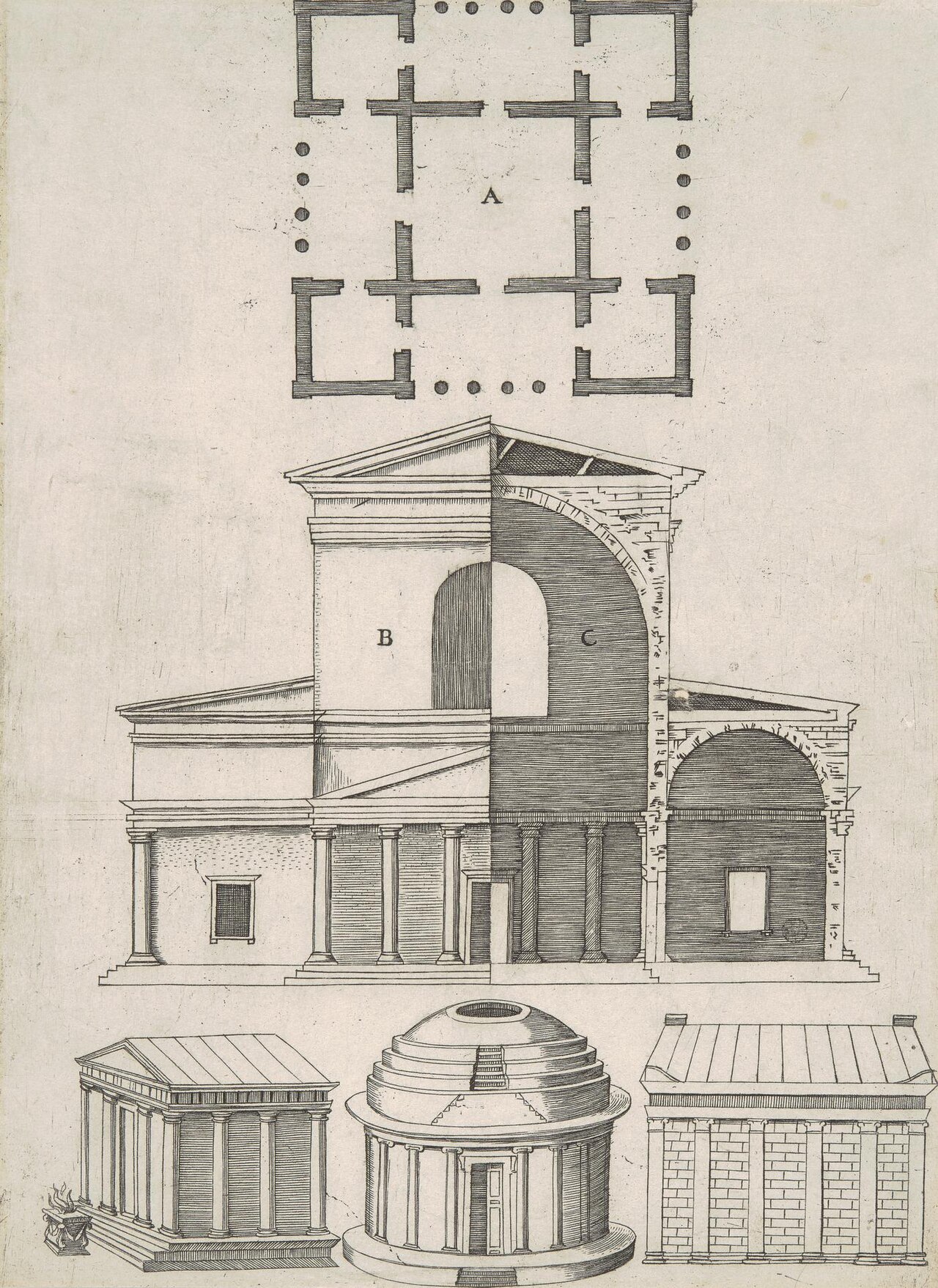 Ancient Temples and Rotundas (Five Designs) by Antonio Lafreri