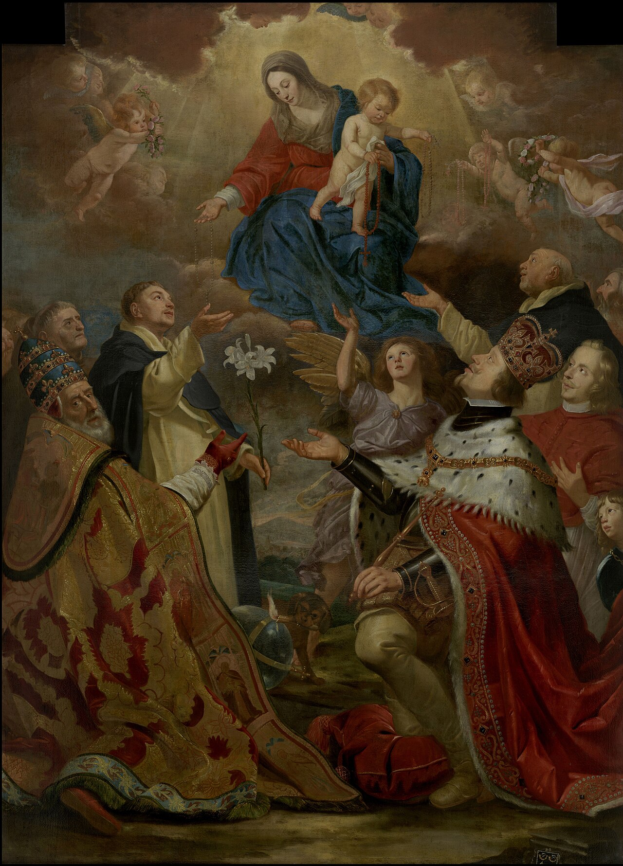 Saint Dominic, Pope Gregory XIII, King Philip IV of Spain and Cardinal-Infante Ferdinand of Austria Venerating the Madonna of the Rosary by Antoon van den Heuvel