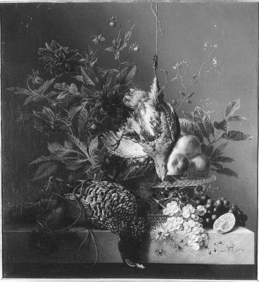 Still life with Fruit and Poultry by Arnoldus Bloemers