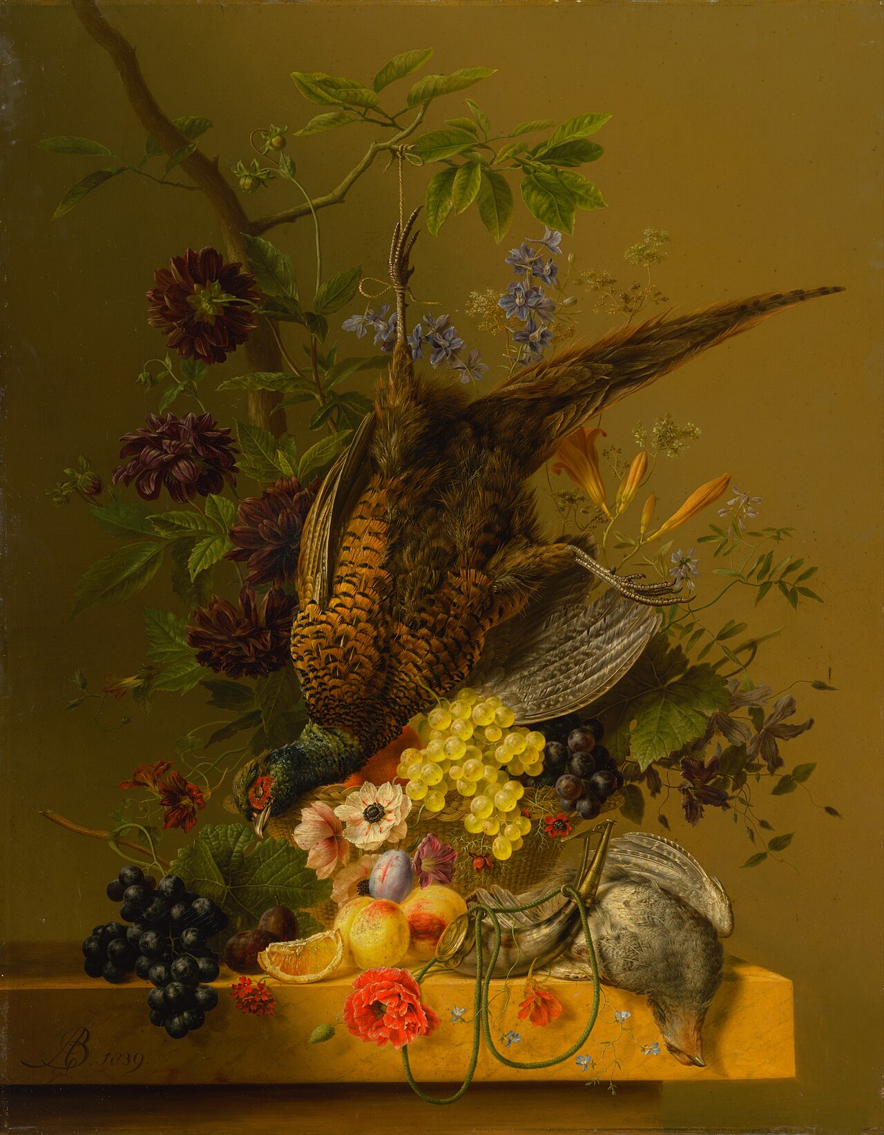 Still life with pheasant and fruit by Arnoldus Bloemers
