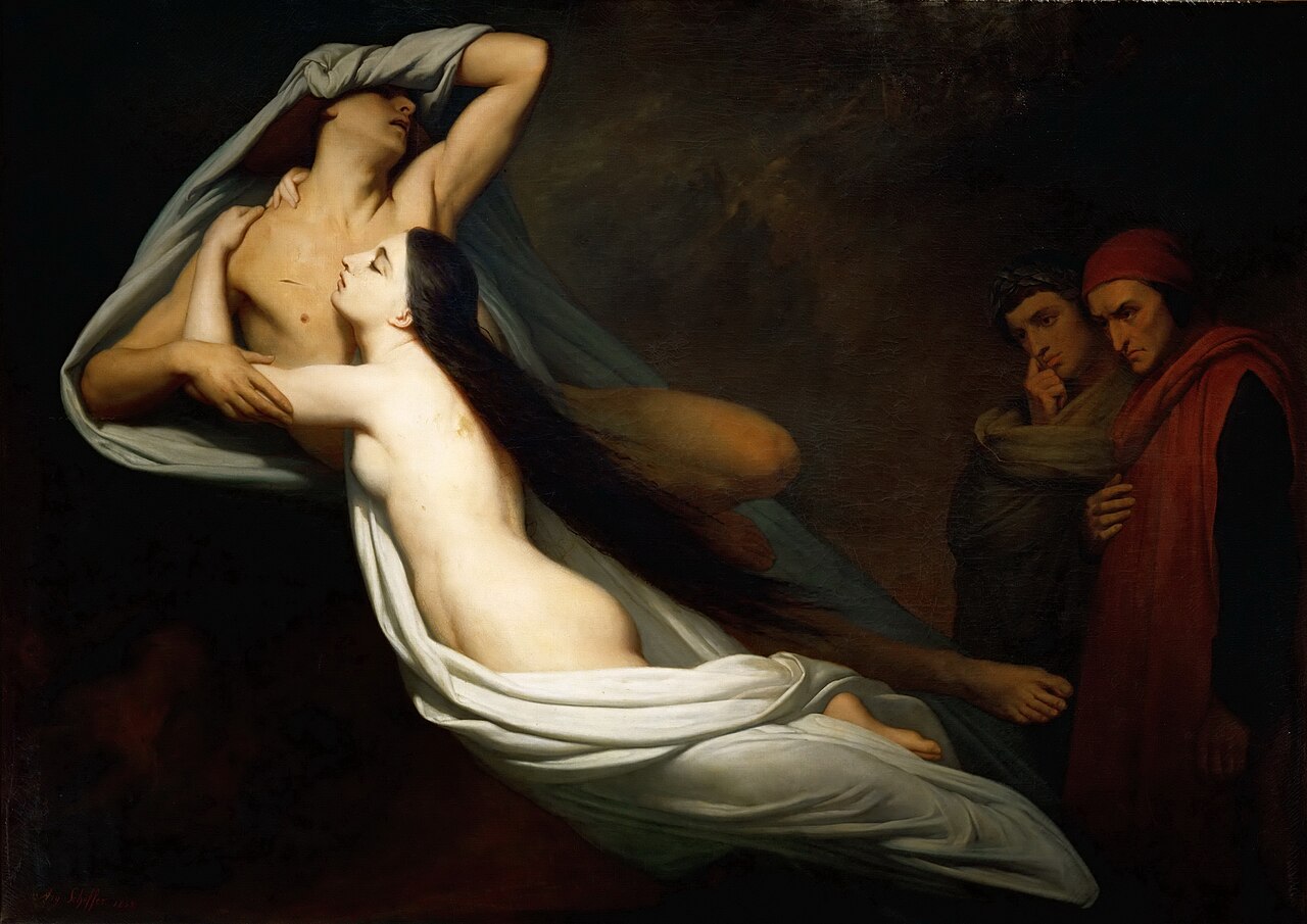 Francesca da Rimini and Paolo Malatesta appraised by Dante and Virgil by Ary Scheffer