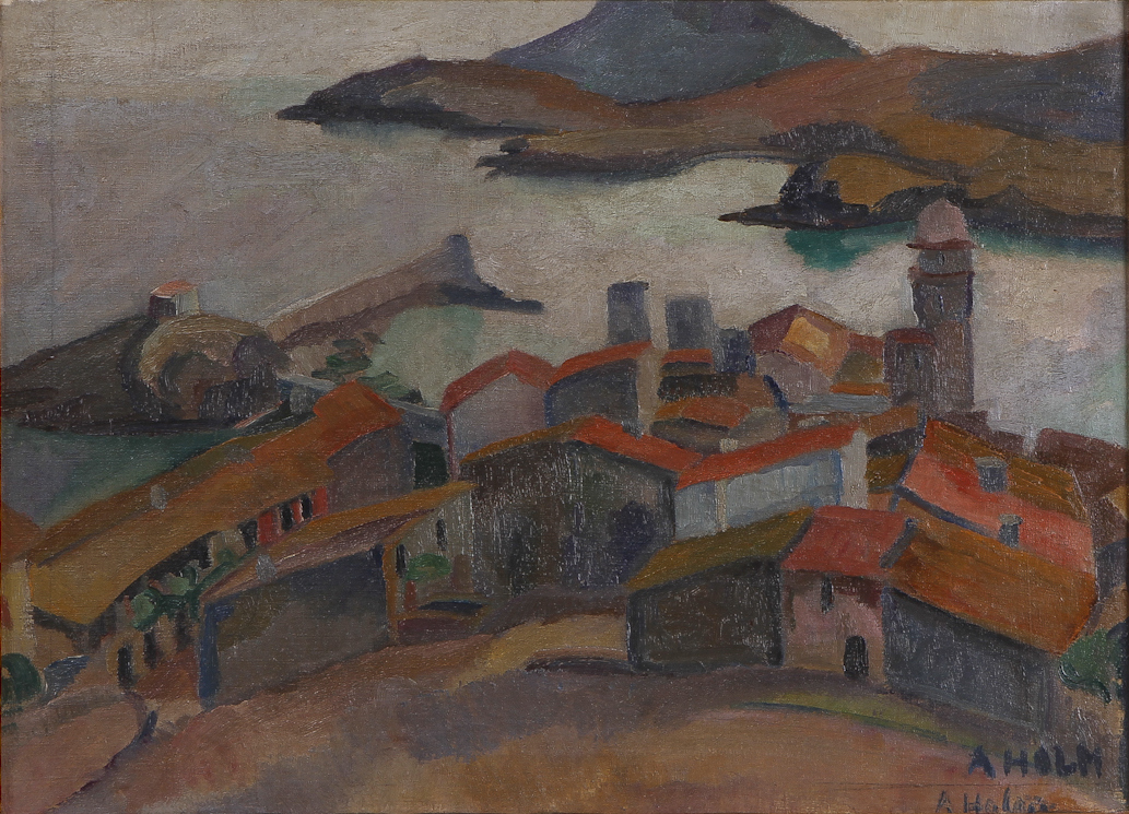 Town at a rocky coast by Astrid Holm