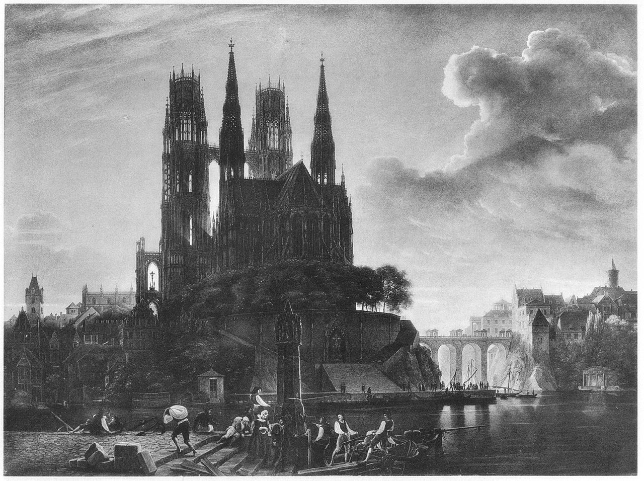 Gothic Cathedral by a River by August Ahlborn