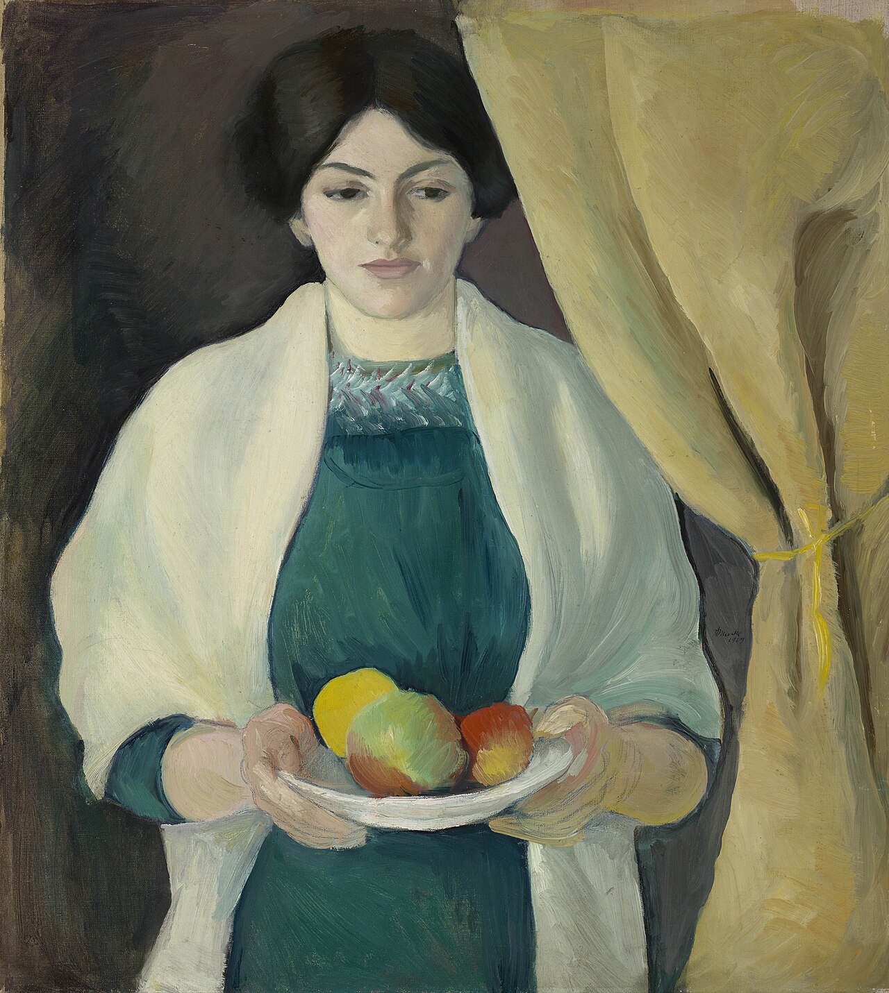 Porträt mit Äpfeln: Frau des Künstlers by August Macke