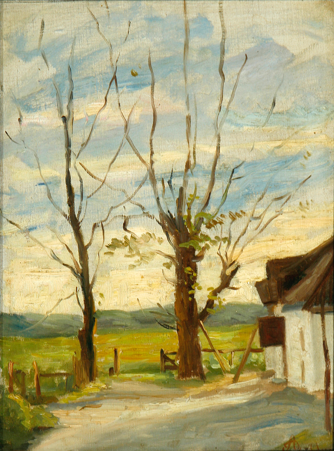 Autumn landscape by a farm. by Augusta Dohlmann