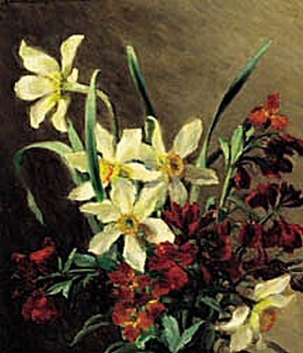 Wallflowers and wild daffodils. by Augusta Dohlmann