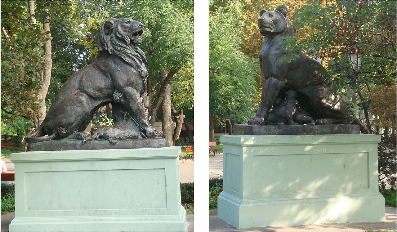 Lion & Lioness in the City Garden, Odesa by Auguste Cain