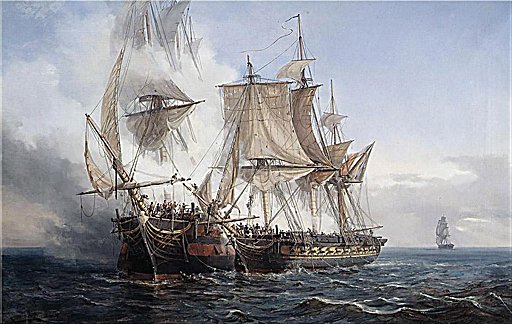 Auguste Mayer - L'abordage du vaisseau Lord Nelson de 50 canons de 18 par le corsaire bordelais La Bellone de 32 canons de 8 by Auguste Étienne François Mayer