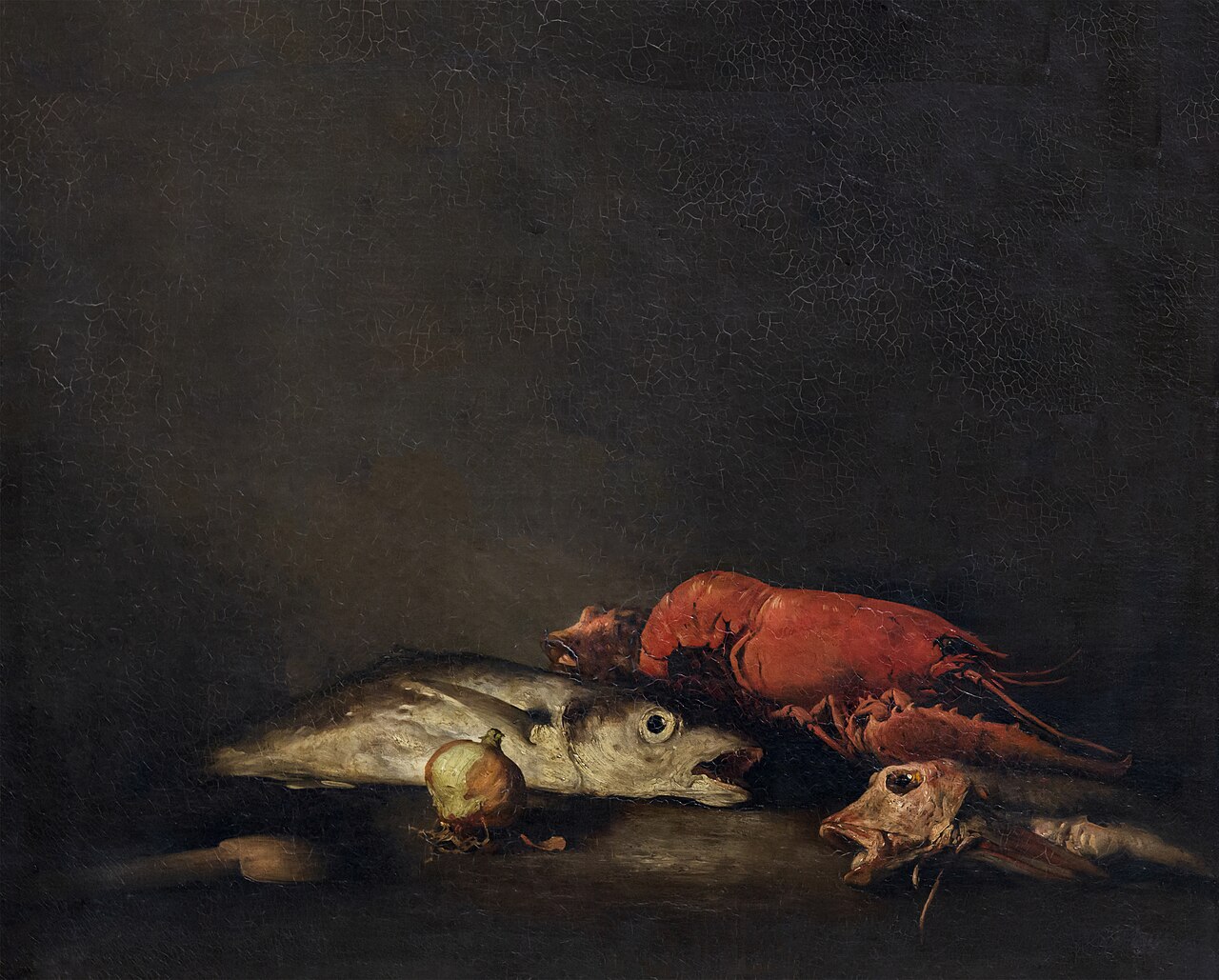 Stilleven met vissen en een kreeft by Augustin Théodule Ribot